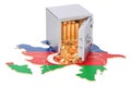 Safe box with golden coins on the map of Azerbaijan, 3D rendering