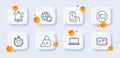 Safe box, Heartbeat timer and Notebook line icons pack. For web app. 3d glass buttons. Vector