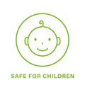 Safe for Children Line Green Icon. Safety Product for Child Outline Pictogram. Kid Friendly Zone Icon. Non Toxic