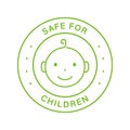 Safe for Children Line Green Stamp. Safety Product for Child Outline Sticker. Kid Friendly Zone Label. Non Toxic