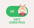 Safe Christmas concept. Face mask safe mode switch toggle. xmas Flat vector illustration with character person avatar on face mask