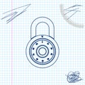 Safe combination lock wheel line sketch icon isolated on white background. Combination Padlock. Protection concept Royalty Free Stock Photo