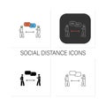 Safe communication distance icons set