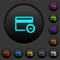 Safe credit card transaction dark push buttons with color icons