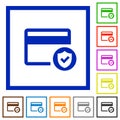 Safe credit card transaction flat framed icons