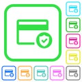 Safe credit card transaction vivid colored flat icons