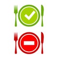 Food safety icon, safe and danger food