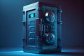safe on a dark background with blue light.generative ai Royalty Free Stock Photo