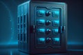 safe on a dark background with blue light.generative ai Royalty Free Stock Photo