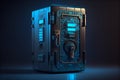 safe on a dark background with blue light.generative ai Royalty Free Stock Photo