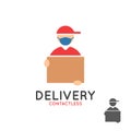Safe delivery logo. Courier with face mask.