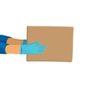 Safe delivery vector cartoon banner for Save Delivery Services and E-Commerce during covid quarantine. Hands in gloves