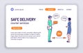 Safe delivery web banner. Courier services. Isolated cartoon character on a white background. Concept for web page, presentation, Royalty Free Stock Photo