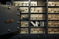 safe deposit box with combination lock, surrounded by stacks of files and documents