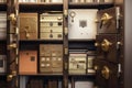 safe deposit box with combination lock, surrounded by stacks of files and documents