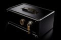 safe deposit box, with keyhole and lock, on black background Royalty Free Stock Photo