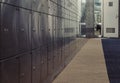 Safe deposit boxes inside bank vault with closed steel doors. Metal deposit lockers Royalty Free Stock Photo