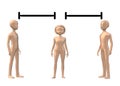 Safe distancing precaution measures for the Covid-19 pandemic showing 3 persons distance apart white backdrop