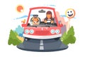 Safe driving mother with baby children car trip. Royalty Free Stock Photo