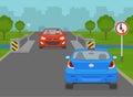 Safe driving tips and traffic regulation rules. Car stopped at \