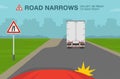 Road narrows on left, keep right. Driver is about to change the lane moving right.