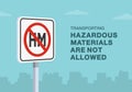 Transporting hazardous materials are prohibited sign. Close-up view. Royalty Free Stock Photo