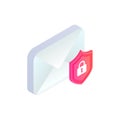 Safe e-mail service isometric icon. Secure Mobile mail, 3d email sign with padlock. Private data in social network, sms chat Royalty Free Stock Photo