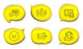 Safe energy, Scroll down and Search mail icons set. Quick tips sign. Thunderbolt, Swipe arrow, Find letter. Vector