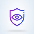 Safe eye sign line icon or logo. surveillance of the eyes concept. Security services or Shield with eye vector linear illustration