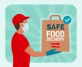 Safe food delivery at home during coronavirus covid-19 epidemic Royalty Free Stock Photo