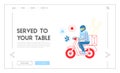 Safe Food Delivery Landing Page Template. Courier Character Delivering Grocery Order to Customers with Mask