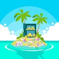 Safe Full of Money Tropical Island Palm Tree Offshore Banking Royalty Free Stock Photo