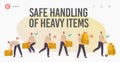 Safe Handling of Heavy Items Landing Page Template. Right and Wrong Manual Lifting of Goods. Character Carry Boxes Royalty Free Stock Photo