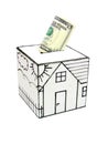 Safe house with drawn-five dollars deposited Royalty Free Stock Photo
