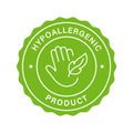 Safe Hypo Allergenic Product Stamp. Hypoallergenic Safety Cosmetic Green Label. Allergen Free Sticker. Hand and Feather Royalty Free Stock Photo