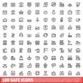 100 safe icons set, outline style