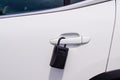 Safe Key Box in door car To Retrieve Keys padlock protection with key in encrypted code Royalty Free Stock Photo