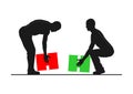 Safe lifting. Silhouettes of people lifting weights. Royalty Free Stock Photo