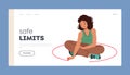 Safe Limits Landing Page Template. Woman Drawing Circle Around Self. Female Character Creating Personal Boundary