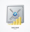 Safe and Money. Golden Coins. Vector