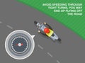 Avoid speeding through tight turns, you may end up flying off the road. Top view of a biker riding on turn. Royalty Free Stock Photo