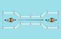 Safe motorcycle riding and traffic regulation rules. Straight line brake pracitce. Top view of a motorcycle riding.