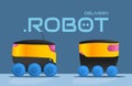 Safe no human contact product delivery with robotic carrier. Unmanned vehicle to carry parcels and packages to customer. Royalty Free Stock Photo