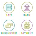 Safe Online Bank Round Linear Bright Icons Set