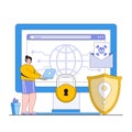 Safe online navigation vector illustration concept with characters. Web browsing security, phishing prevention, safe website usage Royalty Free Stock Photo