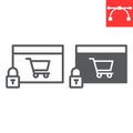 Safe online shopping line and glyph icon, security and browser, shopping cart sign vector graphics, editable stroke Royalty Free Stock Photo