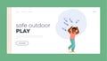 Safe Outdoor Play Landing Page Template. Red-faced, Teary-eyed Kid Frantically Flailing Arms And Legs