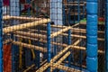 Safe playground. Soft constructions and mesh to prevent falling, in the childrens amusement park. Royalty Free Stock Photo