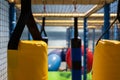 Safe playground. Soft constructions and mesh to prevent falling, in the childrens amusement park. Royalty Free Stock Photo