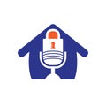 Safe podcast vector logo design. Padlock and mic with home icon vector logo design. Royalty Free Stock Photo